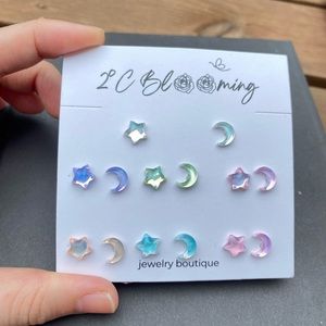 Y2K Star and Moon Translucent Stud Earrings Set of 7